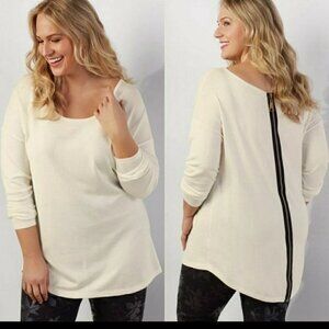 Soft Surroundings Tunic Cream Black Zipper Top L Minimalist Chic Luxe Margulies